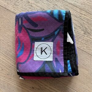 Kaleidoscope Purple Palm yoga towel with a tropical print and anti-slip backing